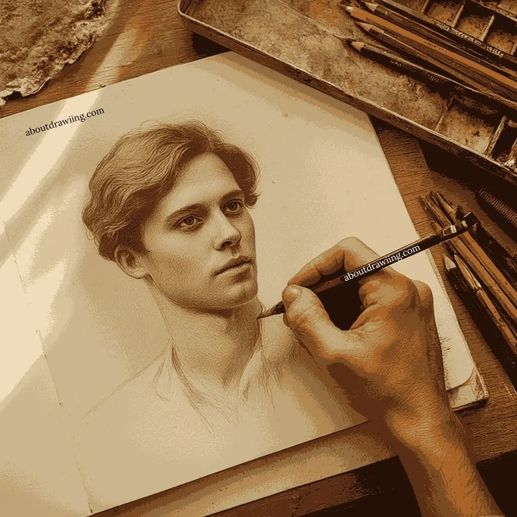Hand drawing a realistic portrait with pencils for a how to draw tutorial.