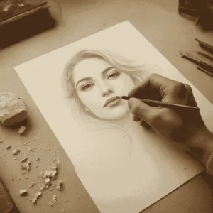 Artist sketching a realistic human face with pencil during a how to draw lesson.